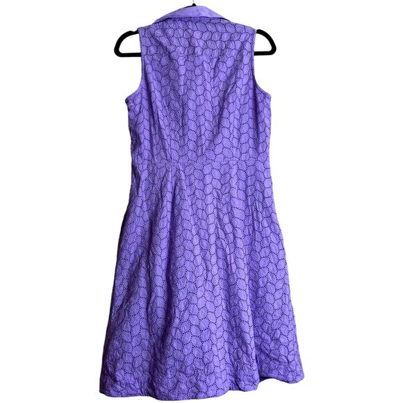 Foxcroft A Line Dress Women 6 Purple Sleeveless Eyelet Pockets Boho Lagenlook - Picture 2 of 10